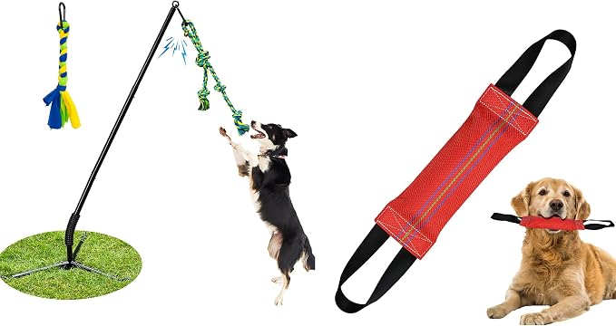 2-in-1 Floating Dog Toys & Dog Bite Tug Toy Interactive Pool Toys Fire Hose Tug Toys Tether Tug Outdoor Dog Toy,Tug of War Dog Toy for Self Play Interactive Pull Toy for Park,Yard, Lawn