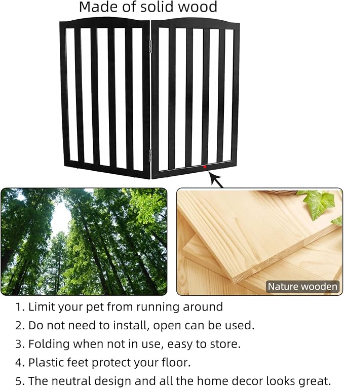 Freestanding Dog Gate Indoor,Doggie Gate Foldable Pet Gates for Doorways,Stairs or Hallways, Wooden Black Pet Gate for the House, Pet Fence,32 "Height-2 Panels