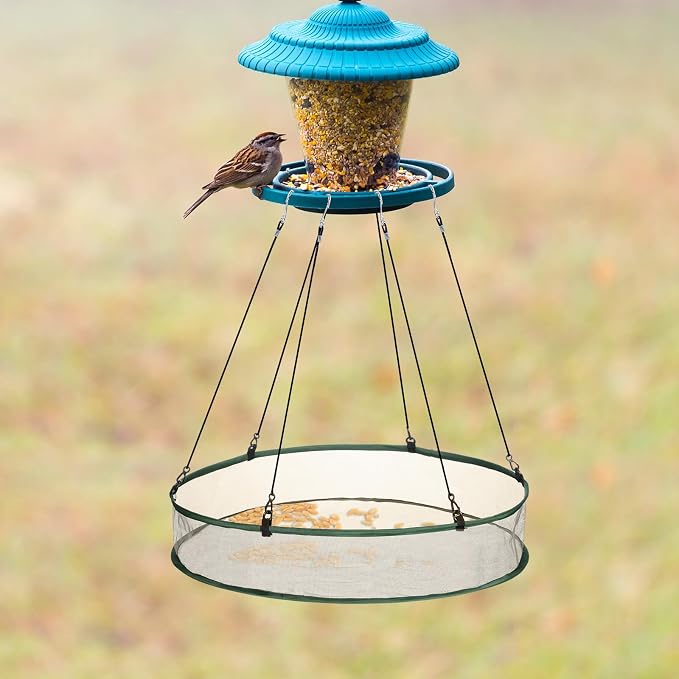 FoldTier 1 Pieces Universal Wild Bird Seed Catcher Hanging Hoop Platform Bird Seed Catcher Tray for Hummingbird Feeders Bee Feeder Outdoor Garden Accessories (24 Inch)