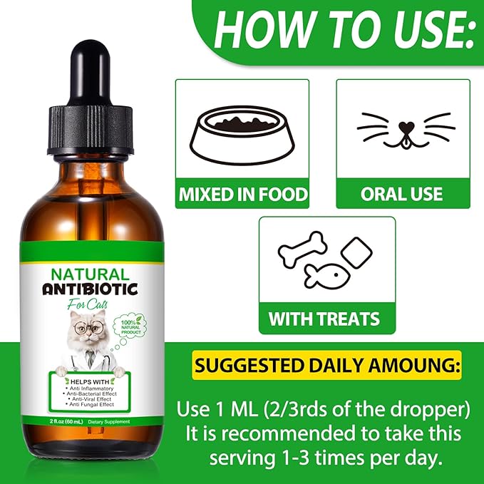 VOSIFSDIY Cat Antibiotics, Antibiotics for Cats, Natural Cat Multivitamin Herbal Supplements 60ml-2pcs