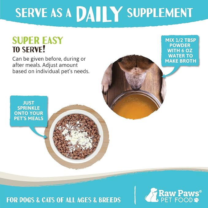 Raw Paws Whole Milk Powder & Bone Broth for Dogs and Cats Bundle - Whole Goat Milk Powder & Chicken Bone Broth - Made in USA - Pet Nutritional Supplement - Protein Powder Food Topper