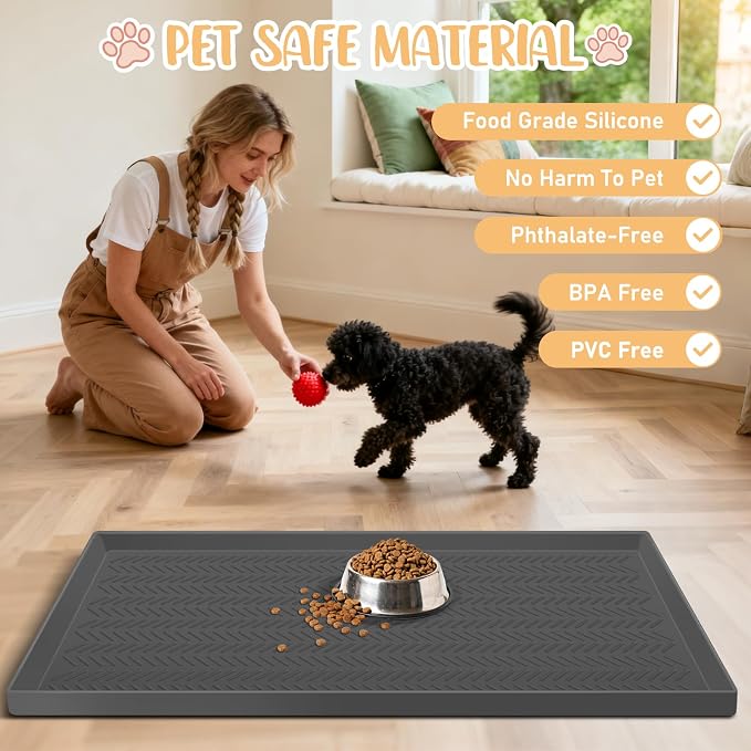 Kalolary Silicone Dog Food Mat, 55” x 16”Waterproof Pet Feeding Mat with High Raised Edge Avoid Spill Out,Dog Water Bowl Placemats for Indoor Easy to Clean