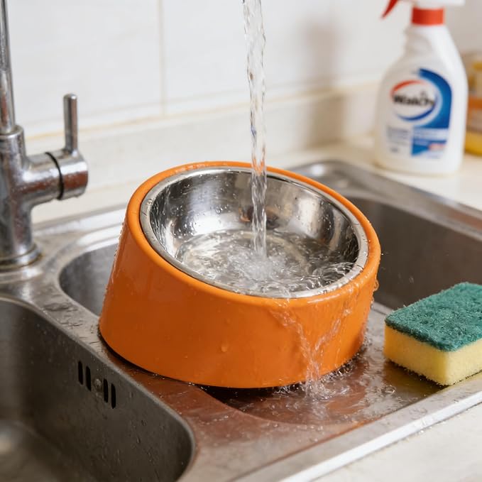 Slow Drinking Dog Water Bowl - Tiny Pet Feeder Orange (S Size) - Anti-Spill Small Breed Bowl, Food-Grade Safe for Puppies/Kittens/Hamsters