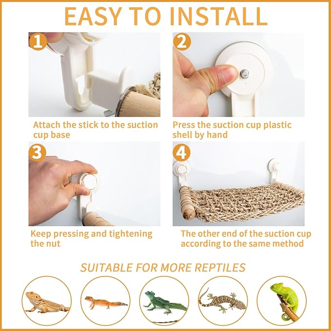 FlidRunest 13.3 x 7.8 in Seagrass Bearded Dragon Hammock for Window, Lizard Window Perch, Reptile Hammock Perch with Powerful Suction Cups for Lizard, Leopard Gecko, Chameleon
