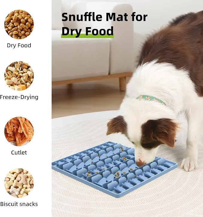 Snuffle Mat for Dogs, Silicone Snuffle Mat Dog Feeding Mat Slow Feeder, Encourages Natural Foraging Dog Sniff Mat, Stress Relief, Smell Training, Digging Toys for All Breed Dogs (Blue)