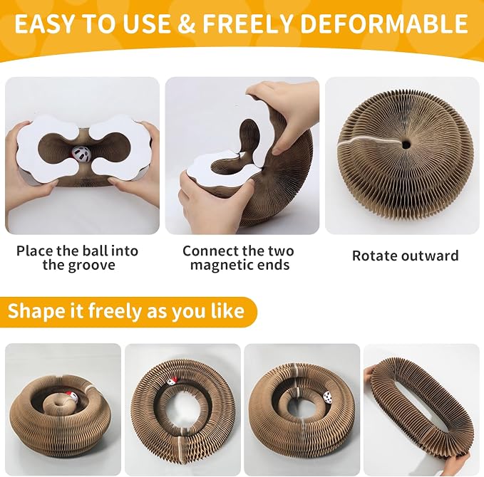 Magic Organ Cat Toy, Foldable & Reversible Infinity Style Cat Scratching Board Toy by Recycled Cardboard, Durable Interactive Cat Toys for Indoor Cats, 1 Pack