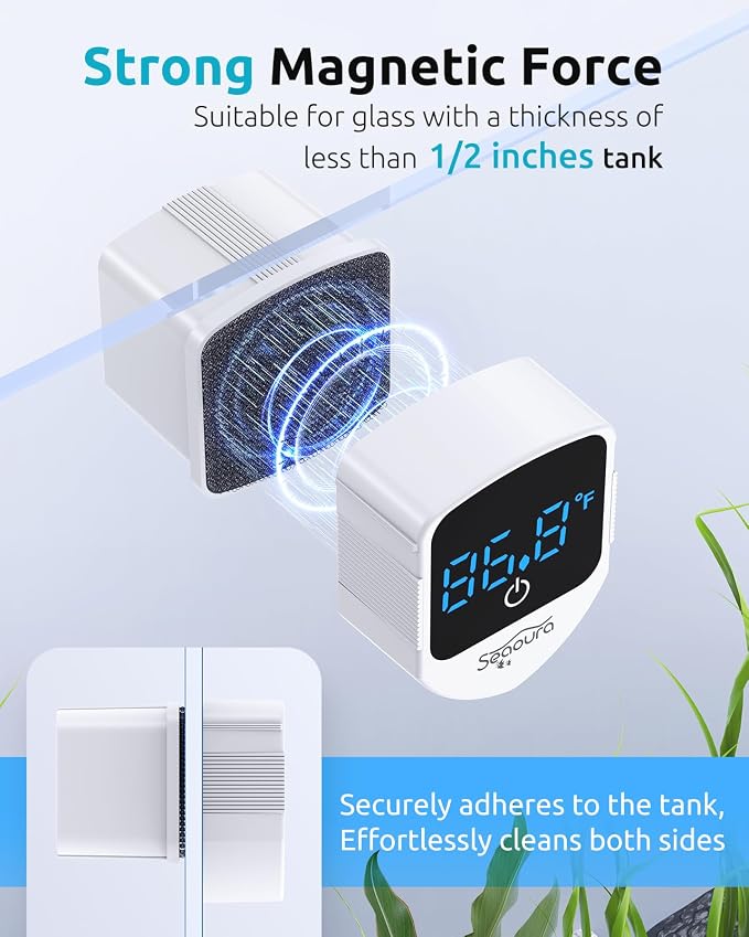 SEAOURA Fish Tank Cleaner Kit with Aquarium Magnetic Cleaner (White) & 7-in-1 Aquarium Cleaning Kit