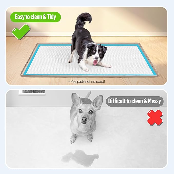 Pee Pad Holder for Dogs, 40" x 40" Silicone Pee Tray Mat Leak-Proof, High Edge, No Spill Pet Pad Holder for Puppy, Cat, Rabbit, Training Pads for Floor Protection, No Pee Pads (Khaki)