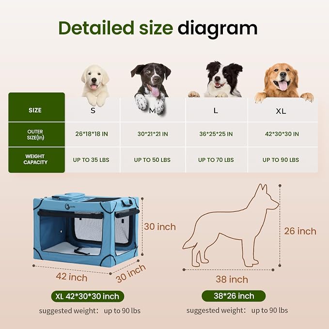 Portable Collapsible Dog Crate for Extra Large Dogs, 4 Mesh Doors & 2 Storage Bags, Indoor Outdoor Travel Dog Kennel, Blue, 42" x 30" x 30"