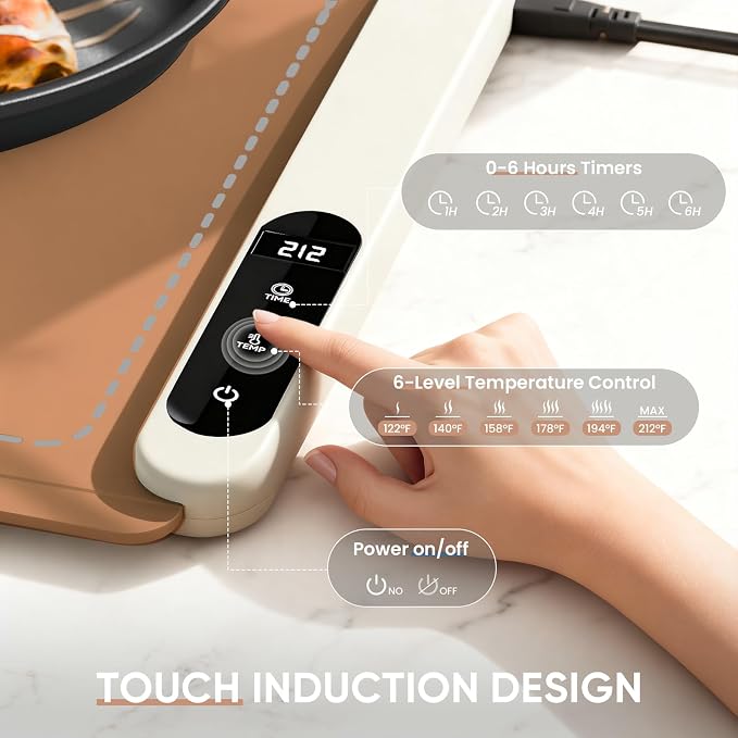 Warming Mat for Food, 36"x16" Food Warming Mat 6 Temperature & 6 Timer Settings Upgrade Graphene Fast Full Surface Heating-Versatile Food Warmer for Gatherings, Parties, Everyday Use-Light Caramel