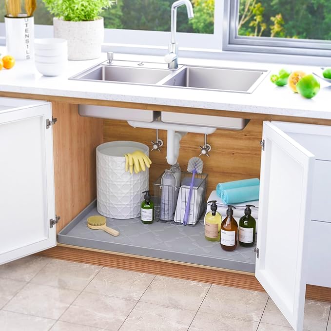 SIKADEER 31" x 22" Under Sink Mat Waterproof, Silicone Mat Kitchen Drawer Shelf and Cabinet Liner, Sink Protector for Kitchen Organizers and Storage, Boot Tray Pet Food Mats
