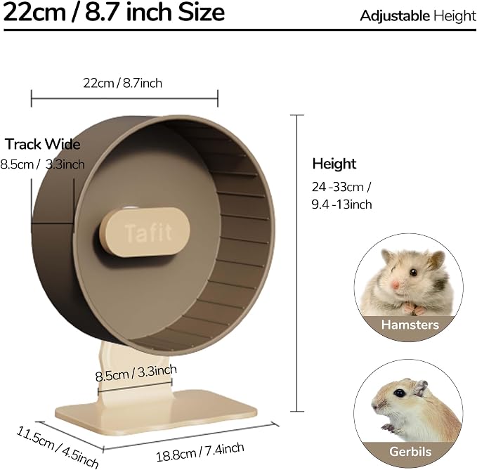 Silent Hamster Wheel 8.7 Inch Dual-Bearings Small Animals Quiet Running Exercise Wheels, Height Adjustable for Dwarf Hamsters, Gerbils, Mice, Hedgehog, Lemmings, or Other Small Pets,Taro Purple