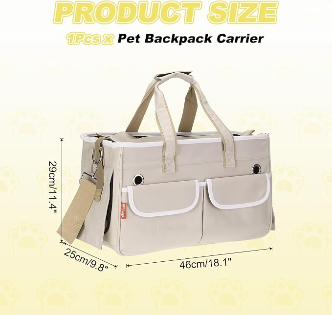 Cat Carrier for Pet, Rollable Cover, Breathable Dog Carrier Cat Carrying Case Pet Travel Bag Up to 16.5 lbs (Khaki), Intended for Hiking/Camping/Traveling