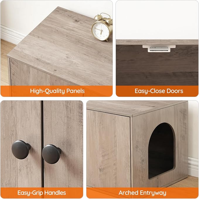 HOOBRO Cat Litter Box Enclosure, Hidden Litter Box Furniture with Side Entry, Litter Box Cabinet, Indoor Cat House, End Side Table, 31.5"L x 17.7"W x 16.3"H, for Living Room, Bathroom, Greige BG40MW01