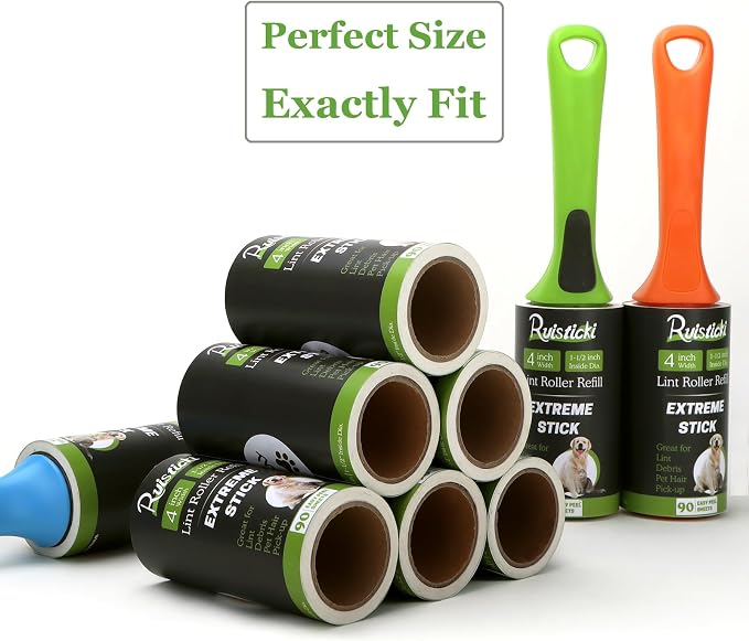 4 inch Lint Roller Refills Compatible with Evercare and Other Lint Rollers with 1 1/2 inch Inside Diameter Extreme Stick 90 Sheets Each Refill (Pack of 6, 540 Sheets Total)