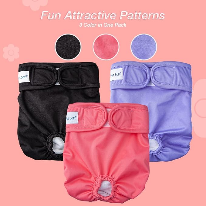 Pet Soft Washable Female Diapers (3 Pack) Female Dog Diapers, Comfort Reusable Doggy Diapers for Girl Dog in Period Heat (Sprightly, L)