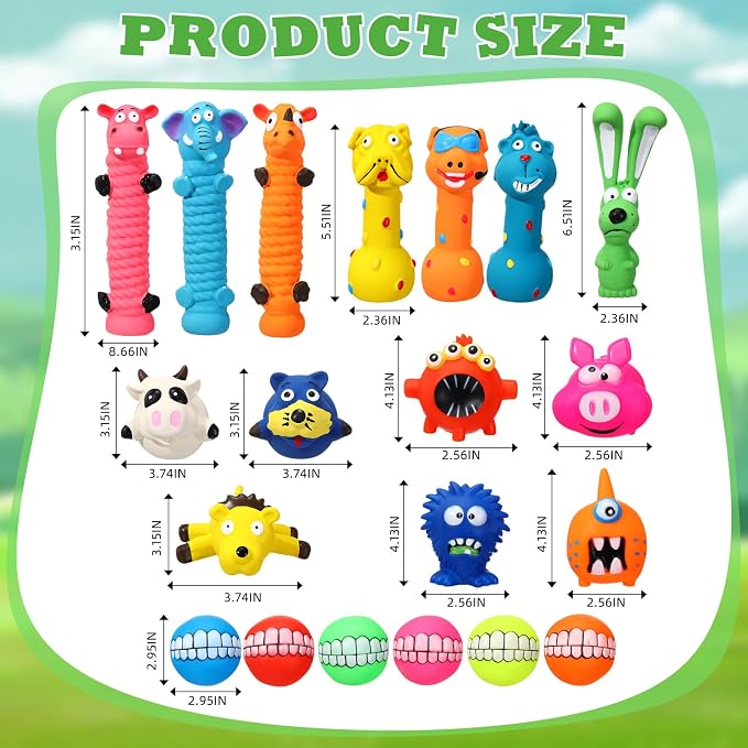 Shappy 20 Pcs Squeaky Dog Toys, Latex Rubber Dog Toys Bulk Soft Squeak Chew Balls Assorted Animals Puppy Fetch Interactive Play for Medium Large Pets(Cute)