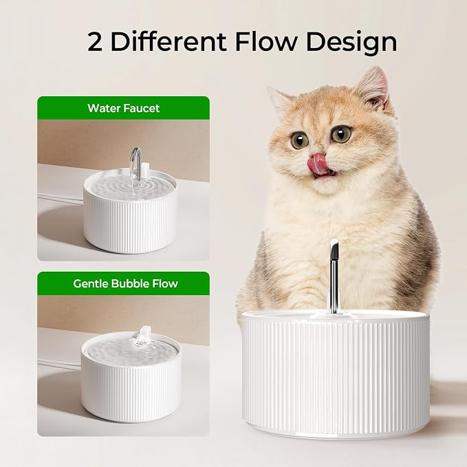 Voluas Ceramic Cat Water Fountain: 2.2L/74oz Cat Fountains for Drinking, Automatic Pet Water Dispenser with Ultra-Quiet Pump and Replacement Filter, Kitty Watering Supplies Indoor Easy Clean 3 Filte