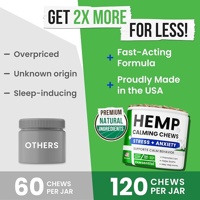 Advanced Hemp Calming Chews for Dogs - Dog Calming Chews - 120 Anxiety Relief Treats - Hemp Oil - Dog Calming Treats - Sleep Calming Aid - Calming Hemp Treats for Joint Health