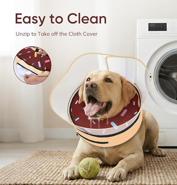 Supet Raised Inflatable Dog Cone After Surgery - Adjustable Recovery Donut Collar with Removable Shield to Stop Licking Wounds & Protect Stitches - Soft Dog Cone Alternative for Large Dogs (Brown,XL)