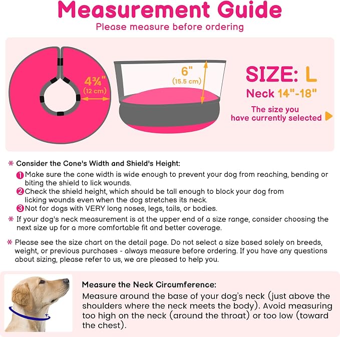 BARKLESS Dog Donut Collar, 2-in-1 Inflatable Dog Collars for After Surgery to Stop Licking Wounds, Patented Protective Donut Cone with High Shield for Large Pets (Hot Pink, L)