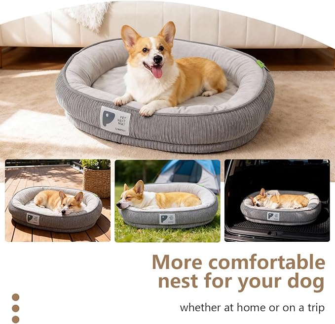 Washable Pet Cat Dog Bed Small Medium,Memory Foam Calming Pet Puppy Dog Crate Beds Cushion for Small Medium size Dogs Indoor Cats Crate,Pet Dog Cat Crate Mat with Detachable Bottom and Bolster Cushion
