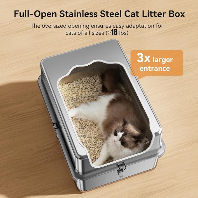 Jotesnew XXXL Stainless Steel Litter Box,28" L*20" W*12.5" H Large Capacity Metal Cat Litter Box for Big & Multiple Cats,Anti-Leakage,Non-Stick Surface for Easy Cleaning,Odor-Resistant