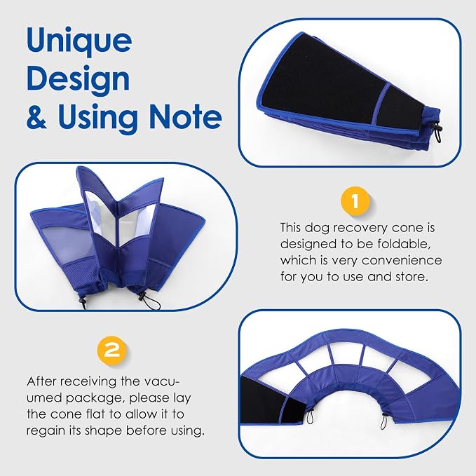 Dog Cone Collar Soft Adjustable Cone for Dogs to Stop Licking Dog Recovery E-Collar for Small Medium Large Dogs After Surgery Alternative (Blue, Large)