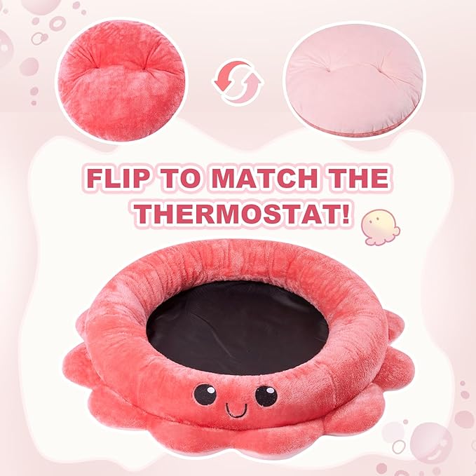 Jiupety Cute Calming Dog Beds Clearance for Medium Small Dogs, Anxiety Bolster Dog Bed with Octopus Shape, Pink, Red, Boho, Round Pet Bed Cat with Removable Cushion