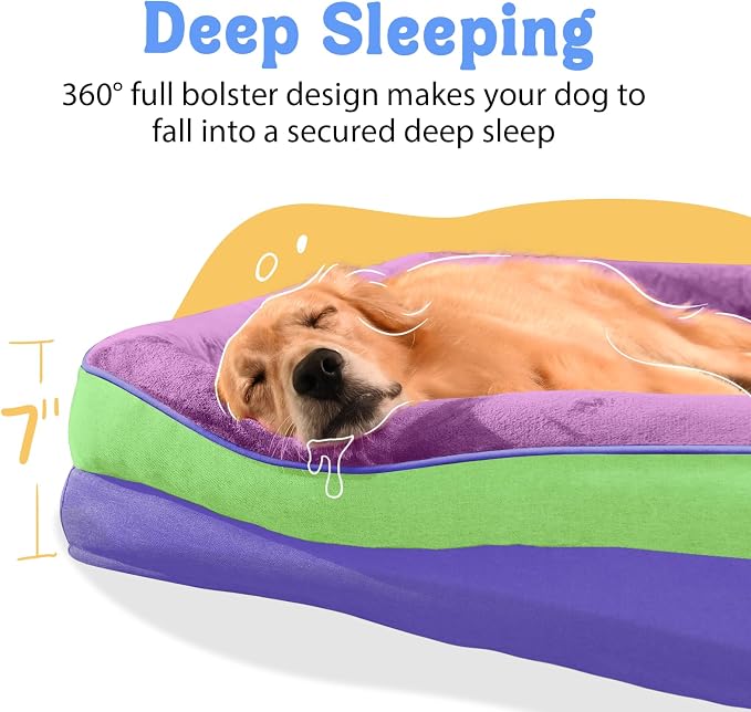 Chez Paw Large Orthopedic Dog Bed for Extra Large Dogs, Waterproof XL Egg-Crate Foam Dog Bed with Removable Washable Cover & Non-Slip Bottom, 4-Sided Bolster Support, Lavender Blue 42"x30"x7.5"