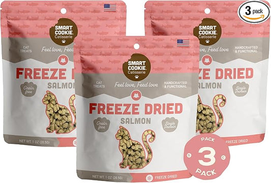 Smart Cookie Salmon Freeze Dried Cat Treats – Minimal Ingredient, High-Protein Snacks for Picky Cats – Wild Caught Salmon, No Fillers, Made in the USA – 1oz (3 Pack)