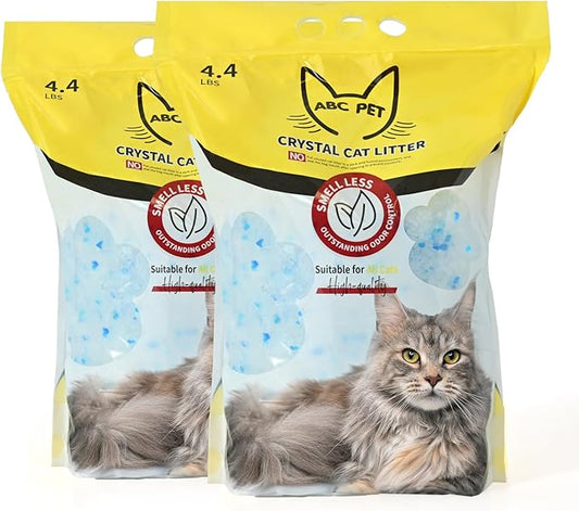 ABCPET Cat Litter Crystals No Clumping Odor Control Kitty Litter Non-Clumping No scooping Low Dust, Low Tracking, Dehydrates Waste - 8.6 lbs (2 x 4.3 lb Packs)