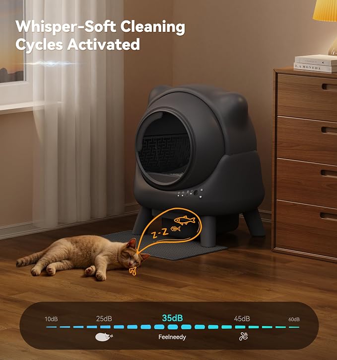 Automatic Litter Box, FEELNEEDY Self Cleaning Litter Box, Odor Control Robot, Cat Ears Design, 65L APP Real-Time Monitor, Cat Litter-Boxs for Multiple Cats, Safety Sensors, with 1 Trash Bag