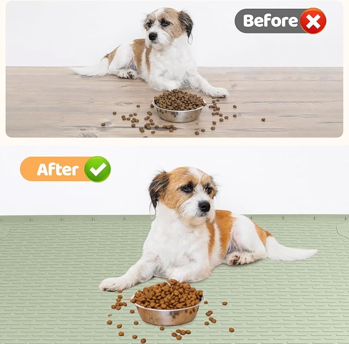 Dog Food Mat, Extra Large 40" x 40" Silicone Pet Feeding Mat with Raised Edge Pet Placemat for Small, Medium, and Large Pets Non-Slip, Easy to Clean (Green)