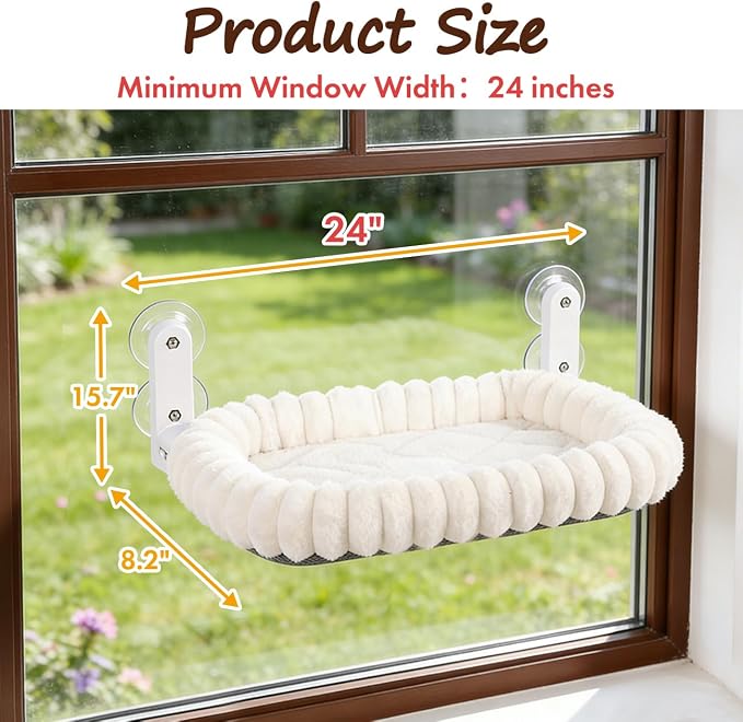 Zoratoo 2PC Cat Window Perch with Bolster Foldable Cat Hammock Cushion Bed for Window with Metal Frame, Cloud-Cuddle Cordless Window Resting Seat for Indoor Cats (Cushion Bed, White-M)