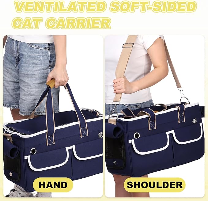 Cat Carrier for Pet, Rollable Cover, Breathable Dog Carrier Cat Carrying Case Pet Travel Bag Up to 16.5 lbs (Khaki), Intended for Hiking/Camping/Traveling
