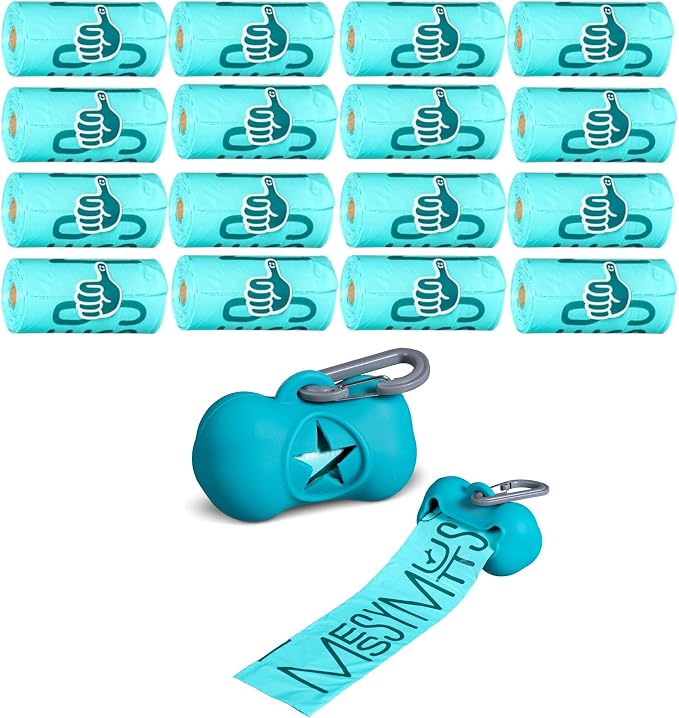 Messy Mutts Blue Silicone Dog Poop Bag Dispenser with 240 Unscented Advanced BioRecycle™ Waste Bags & 16 Starter Bags | Easy Care Refill Rolls for Pet Cleanup