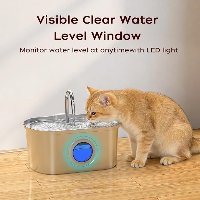 Cat Water Fountain Stainless Steel with Water Level Window,108oz/3.2L Cat Fountain Quiet Automatic Pet Water Fountain for Cats and Small Dogs(Cat Fountain 3.2L)
