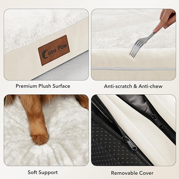 Orthopedic Dog Beds for Large Medium Sized Dogs, Waterproof Egg Crate Foam Large Dog Couch Beds with Comfy Bolster 36x27Inch, Washable Pet Beds with Removable Cover, Beige