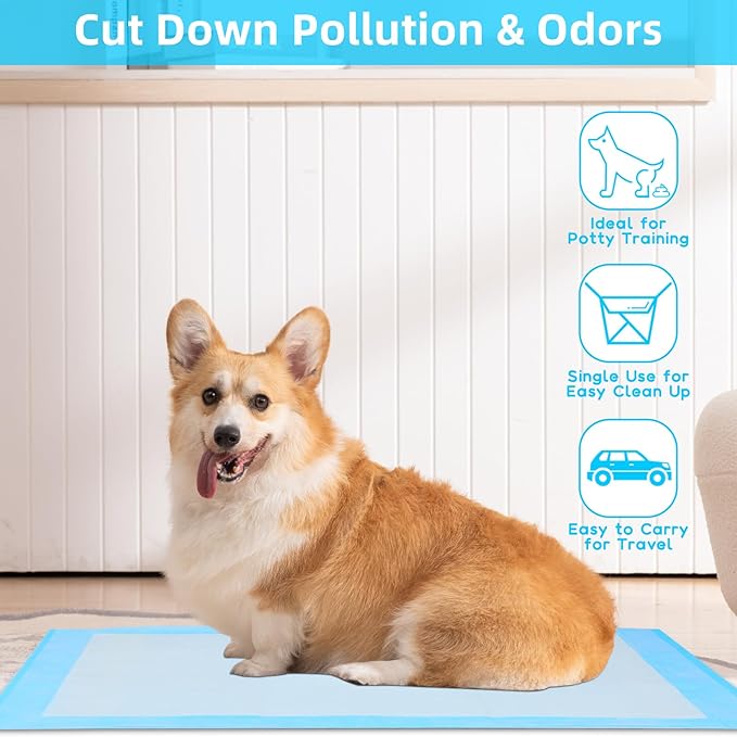 FluffyDream Super Absorbent Waterproof Dog and Puppy Pet Training Pad, Housebreaking Pet Pad,Blue (23.6"x35.4"(20PCS))