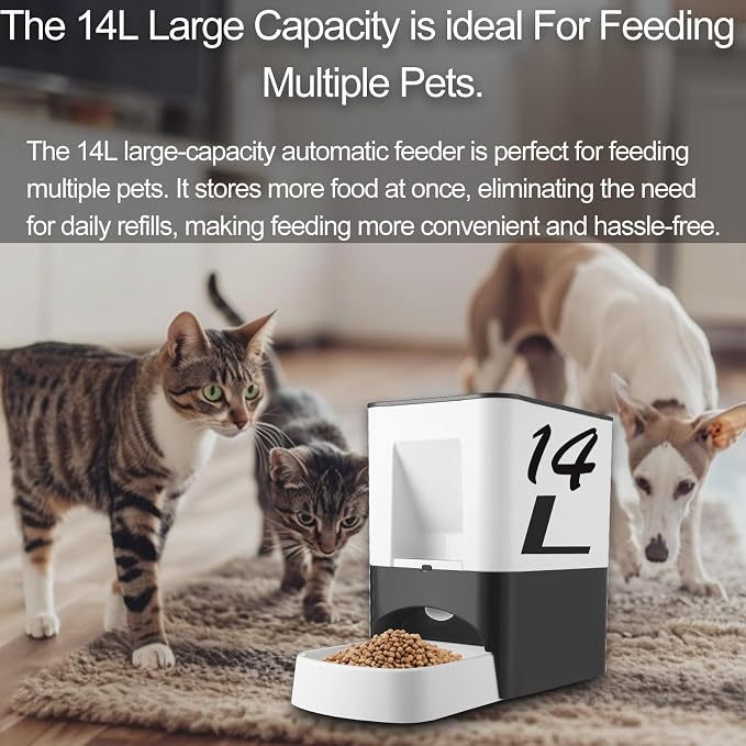 14L Large Automatic Dog Feeder for Large Breeds, Timed Pet Food Dispenser with Lock Lid, Voice Recording, Dual Power, Moisture-Proof Storage