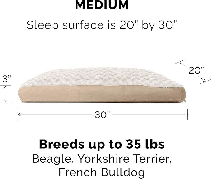 Furhaven Pillow Dog Bed for Medium/Small Dogs w/ Removable Washable Cover - Ultra Plush Faux Fur & Suede Mattress - Cream, Medium