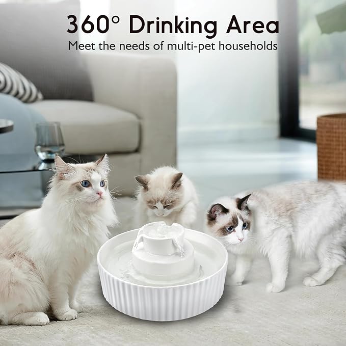 Lawfery Ceramic Cat Water Fountain, 2.1L/71oz Cat Fountain with 3 Carbon Filters and 2 Quiet Pumps, Cupcake Pet Water Dispenser for Cats and Dogs (White)