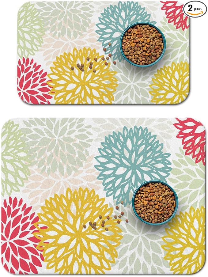 Dog Food Mats 2 Pack for Floors, Absorbent and Quick-Drying Pet Cat Food Mat,Anti-Fouling and Easy-to-Clean Pet Feeding Mat,Dog Bowl Mat for Messy Drinking Water Bowls 12"x 20"+18x24