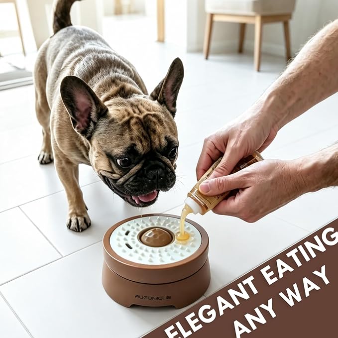 Slow Feeder Dog Bowls for Liquid Treat, Entertained Ball-in, Dog Lick Bowl, Pup Lick Toy for Large Medium Small Breeds Dietary Supplement/Post-op Nutrition (Mocha Brown)