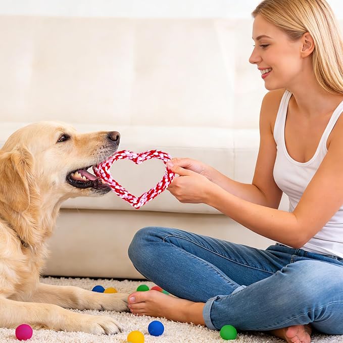 Rbenxia 2 PCS Valentine's Day Dog Chew Toys, Heart Shaped Cotton Rope Dog Toys for Pet, Pink & Red 5.5 Inch, Valentines Day Gifts for Puppy (Red,Mix)