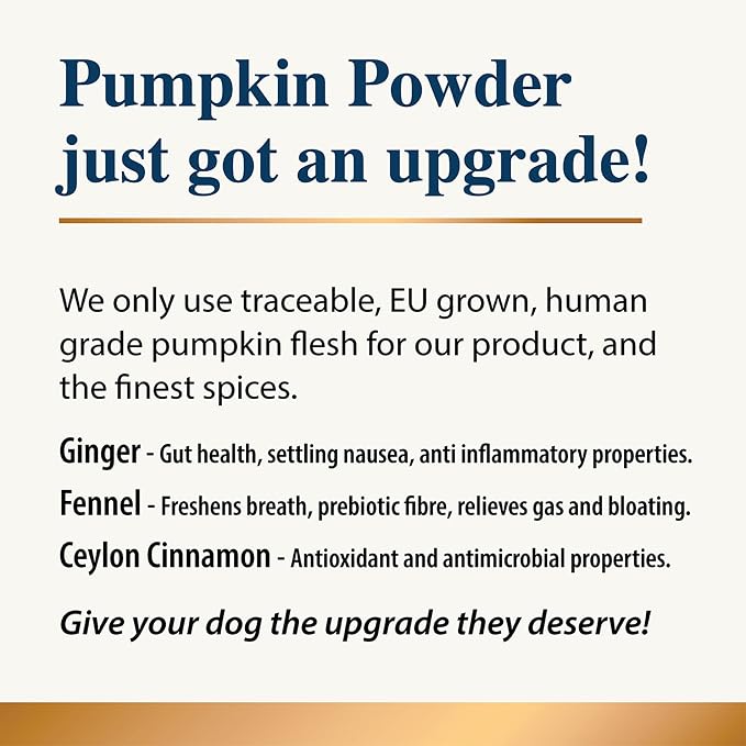Pumpkin Spice Whole Food Supplement Topper for Dogs 200g (3 Pack) | Pumpkins Powder with Added Gut Healthy Spices | Pumpkin Spices| Fibre Rich, Prebiotic, Anal Gland Health| Scooting (200g)