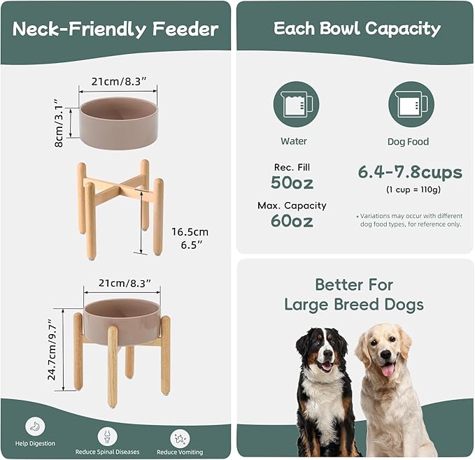 Havniva 8.3inch Ceramic Raised Dog Bowl with Stand, Elevated Dog Bowls for Large Breed Dog Food and Water Bowl Non-Slip Dog Dish Large Capacity Feeding Pet Water Bowl