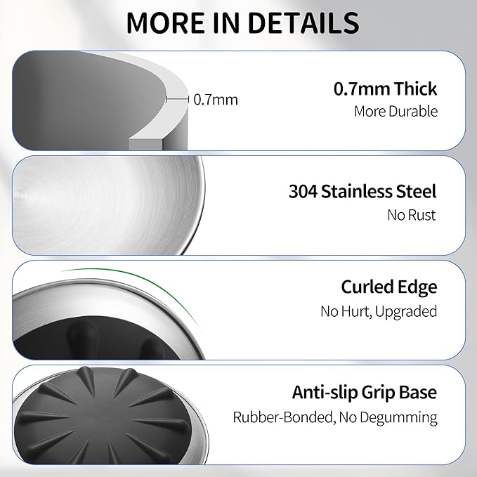 WROSWT 304 Stainless Steel Cat Plates for Wet food, 6.7" Shallow/Wide Whisker Friendly Cats Food Bowls, Non-Slip Silicone Base,Easy to Clean Indoor Cat Feeding Dishes, 6 Pack