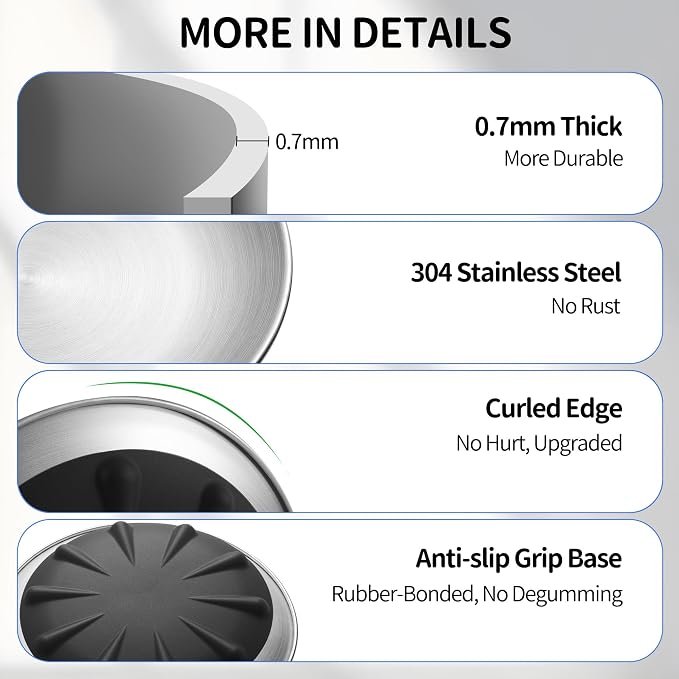 WROSWT 304 Stainless Steel Cat Plates for Wet Food, 6.7" Shallow/Wide Whisker Friendly Cats Food Bowls, Non-Slip Silicone Base,Easy to Clean Indoor Cat Feeding Dishes, 3 Pack